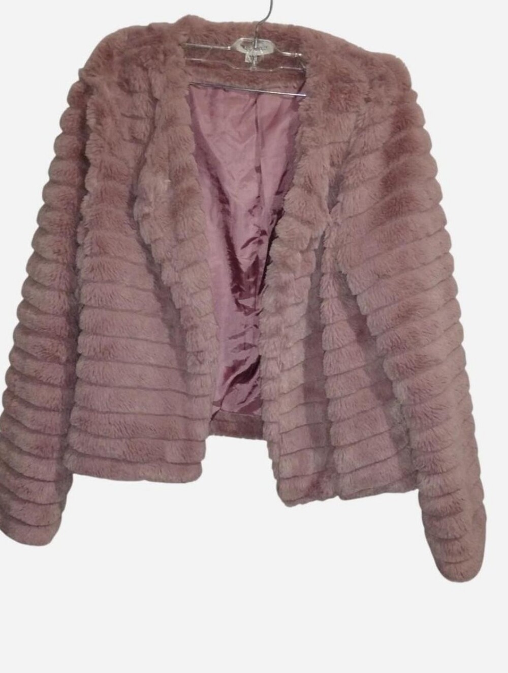 Miley + Molly Dusty Rose Pink Furry Ribbed Crop Jacket Size Medium